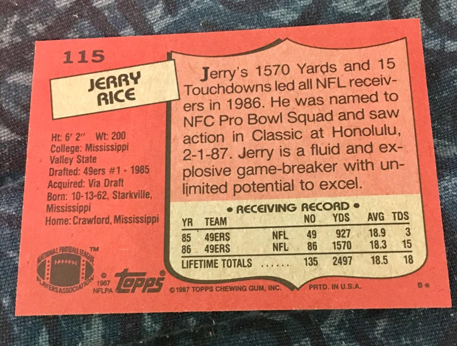 1987 JERRY RICE Topps All-pro Football Card 115 san - Etsy