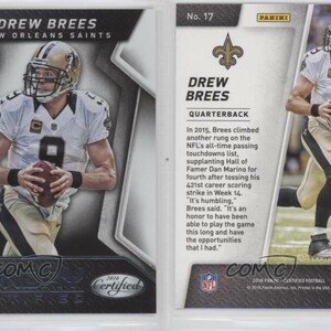 Panini zertifiziert Sonntag #17 Drew Brees New Orleans Saints Football Card