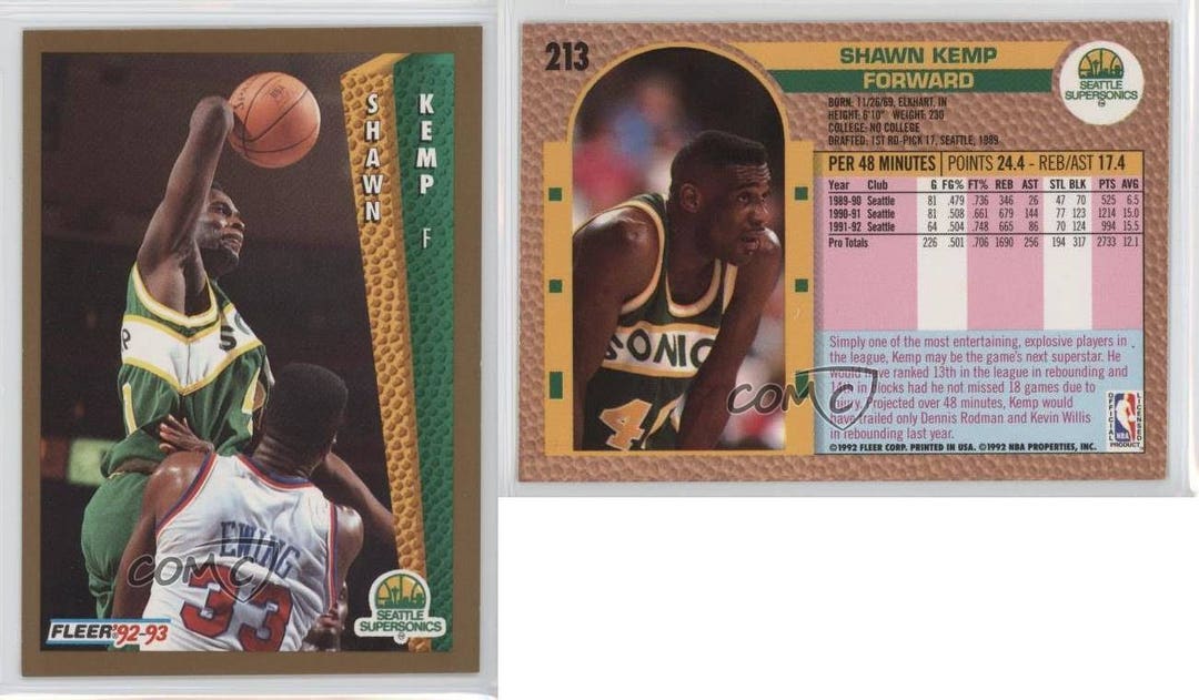 199293 Fleer 213 Shawn Kemp Seattle Supersonics Basketball Etsy