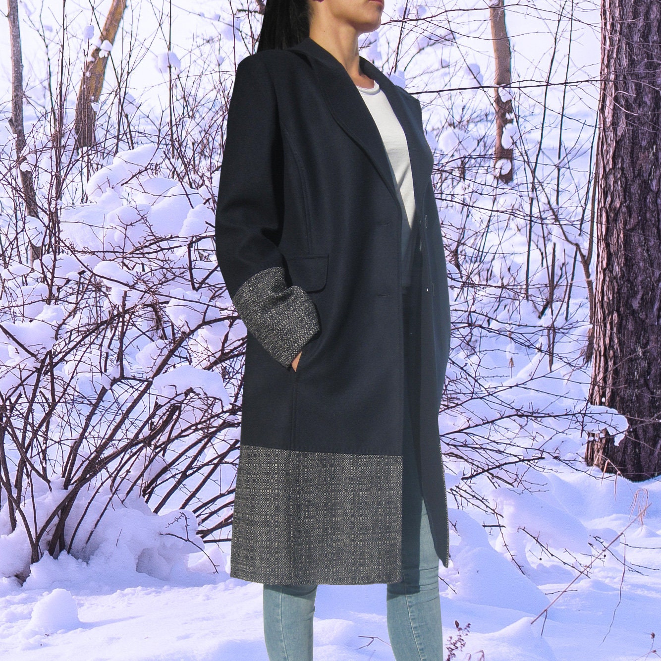 Women's color deals block wool coat
