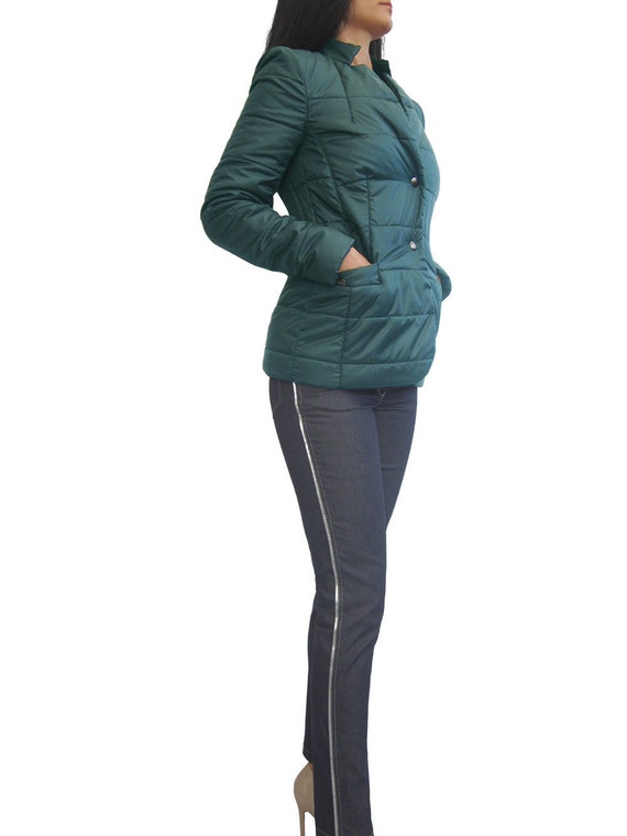 Womens Bottle Green Blazer Street Style Lightly Quilted Etsy
