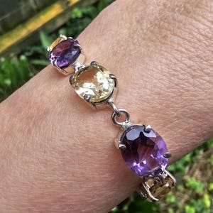 Pulsera vintage de plata con amatista y citrino y piedras preciosas naturales