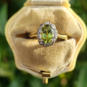 1st of 2 split Payments Vintage 18ct Yellow Gold Peridot and Diamond Ring size L 1/2 or 6 Peridot Engagement Ring