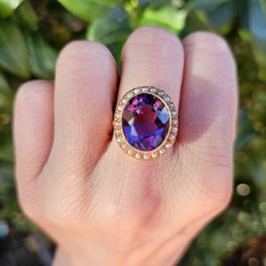 Anillo antiguo de oro de 9 quilates con amatista y perla - década de 1920, talla 0 1/2 (Reino Unido)