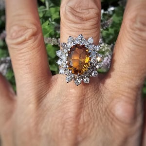 Vintage 18k White Gold Citrine Diamond Ring - Size 7.5 - O 1/2