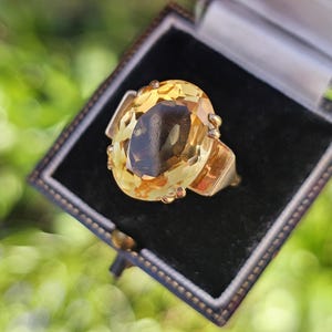 Vintage 9ct Gold Citrine Ring - UK Hallmarks - Size US 7.25 Big Yellow Gemstone image 19
