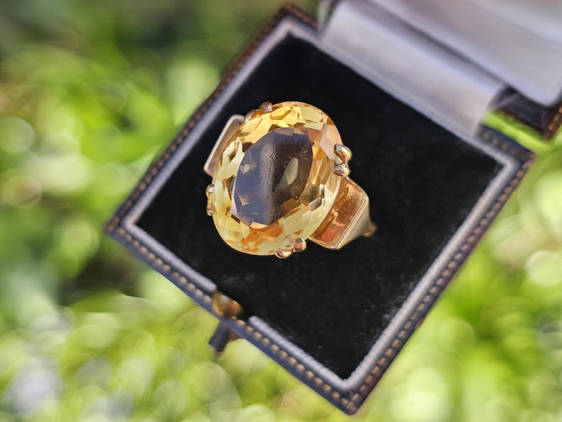Vintage 9ct Gold Citrine Ring - UK Hallmarks - Size US 7.25 Big Yellow Gemstone image 19