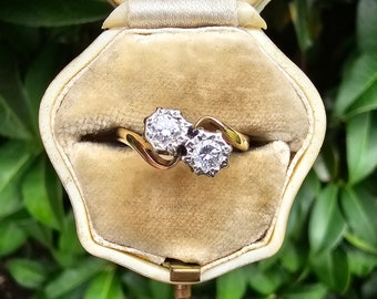 Toi Et Moi Vintage 9ct Yellow Gold 0.32ct Diamond Ring Size L or US Size 5.5 Toi Et Moi Diamond Ring