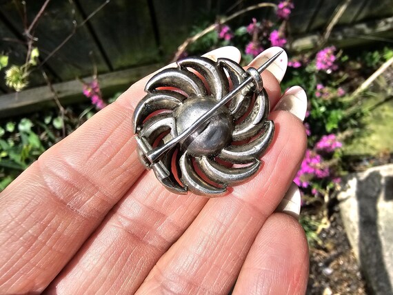 Antique Black Dot Paste Brooch: Solid Silver Cycl… - image 9