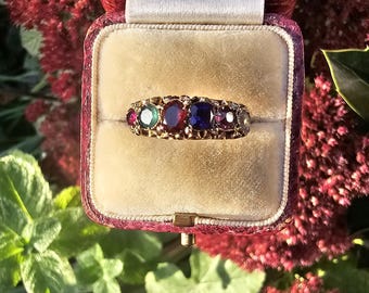 Victorian Regards Ring Acrostic 9ct Gold Birmingham 1877 size 6.75