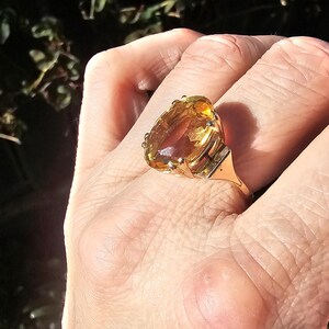 Vintage 9ct Gold Citrine Ring - UK Hallmarks - Size US 7.25 Big Yellow Gemstone image 18