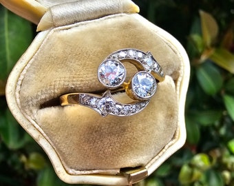 Edwardianischer Diamantring aus 18 Karat Gelbgold, 0,50 Diamant-Twist-Ring, überkreuzter Diamant mit funkelnden antiken Diamanten, Größe T oder 9,5