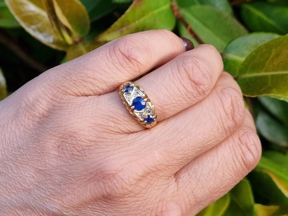 Antique Ring solid 18K Gold 23ct natural Blue Sapphire Size 4.75 US/ 9.6 Sieraden Ringen Enkele ringen 