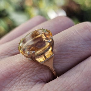 Vintage 9ct Gold Citrine Ring - UK Hallmarks - Size US 7.25 Big Yellow Gemstone image 14