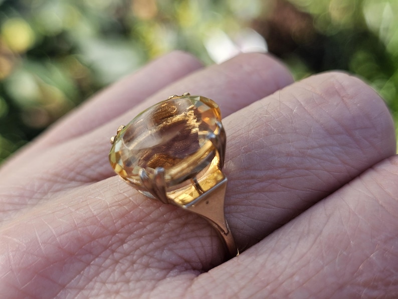 Vintage 9ct Gold Citrine Ring - UK Hallmarks - Size US 7.25 Big Yellow Gemstone image 14