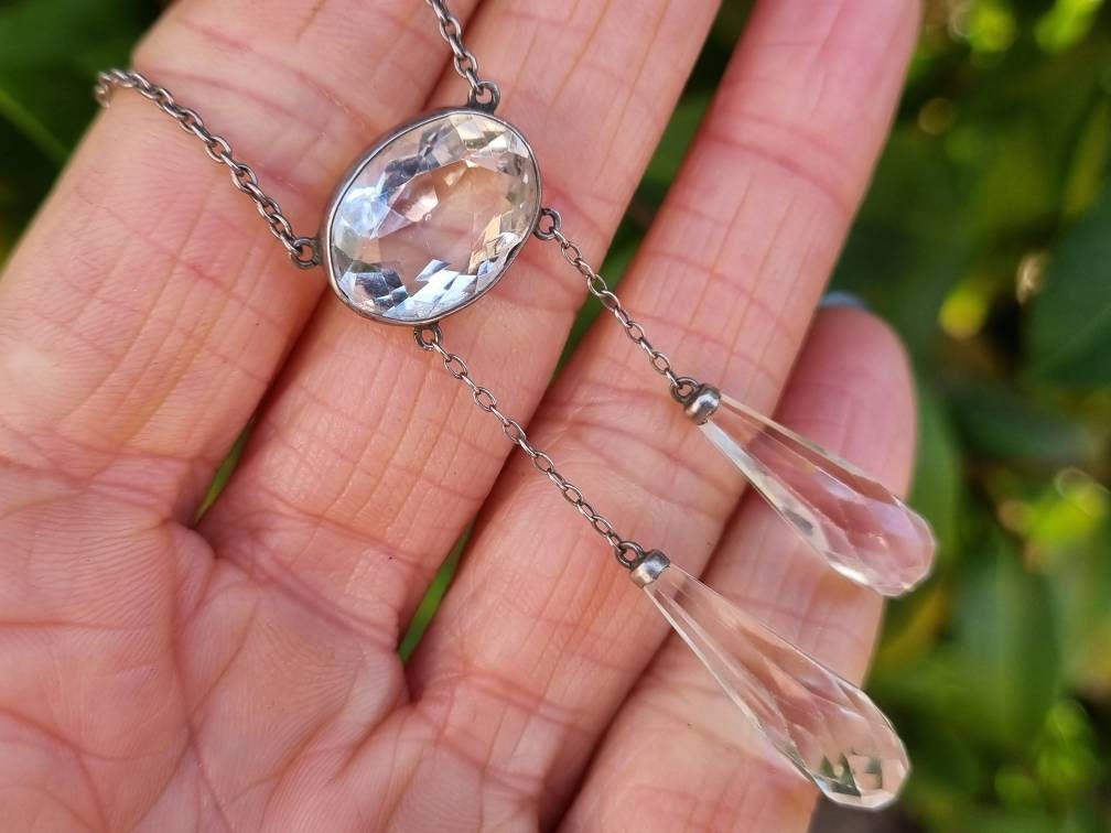 Antique Edwardian Graduated Faceted Disc Rock Crystal Necklace Bracelet Set  en 2024