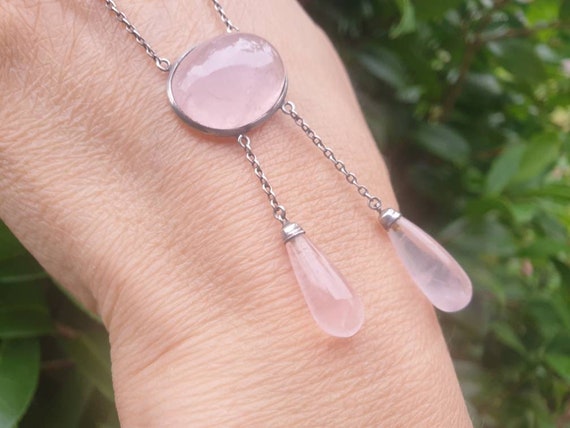 Antique Edwardian Rose Quartz Negligee Necklace