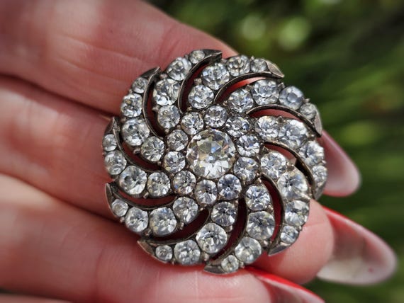 Antique Black Dot Paste Brooch: Solid Silver Cycl… - image 1