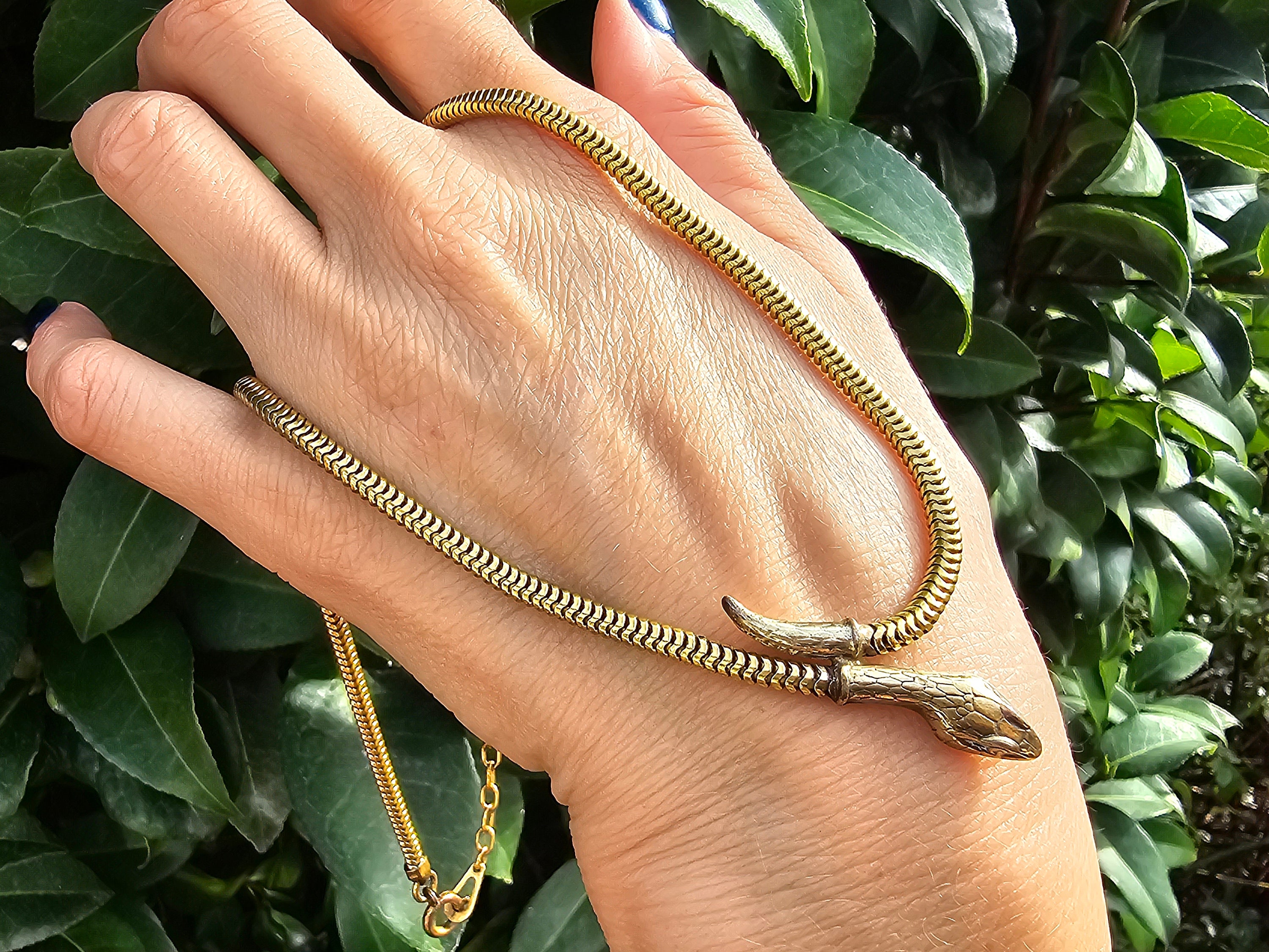 Art Deco Gold Tone Snake Necklace Gorgeous Antique Deco Snake
