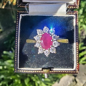 Vintage 18ct Gold Fuchsia Ruby Diamond Cluster Ring - Size U/US 10 Resize available