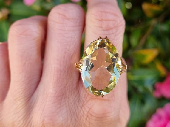 Vintage Huge 9ct Yellow Gold Yellow Citrine Ring … - image 3