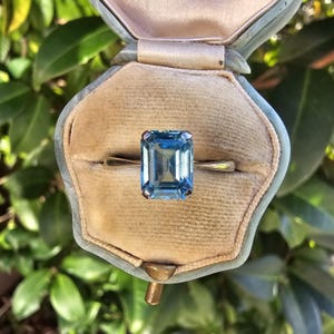 Art Deco Blue Zircon Ring: 9ct White Gold Solitaire, UK Size Q