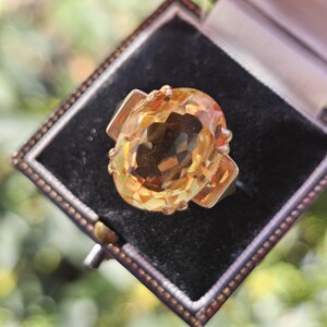 Vintage 9ct Gold Citrine Ring - UK Hallmarks - Size US 7.25 Big Yellow Gemstone image 17