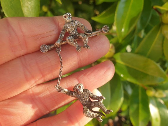 Antique Edwardian Silver Paste Monkey Brooch
