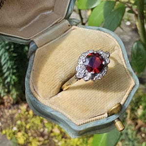 Art Deco Garnet and Diamond Ring: 18k Gold & Platinum, Size 8.5