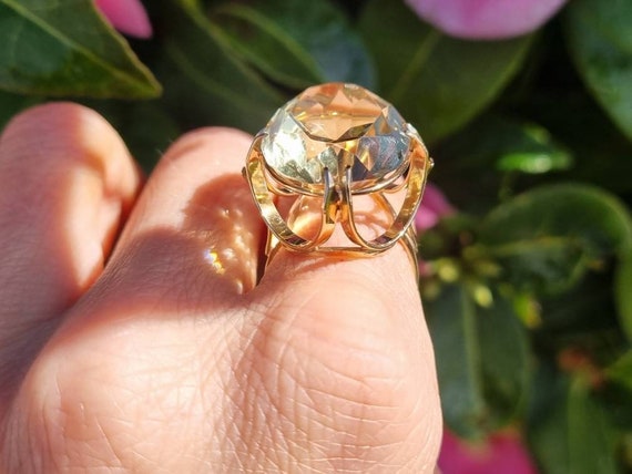 Vintage Huge 9ct Yellow Gold Yellow Citrine Ring … - image 4