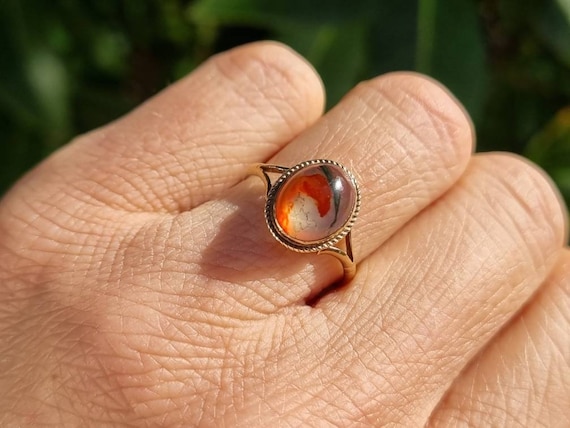 Vintage 9ct Gold Moss Agate Ring size K1/2 or U.S… - image 7