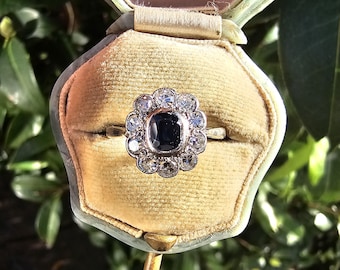 Art Deco Sapphire Diamond Ring: 18ct White Gold, Platinum UK Size K 1/2