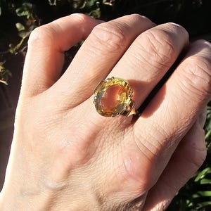 Vintage 9ct Gold Citrine Ring - UK Hallmarks - Size US 7.25 Big Yellow Gemstone image 12