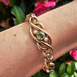 Antique Edwardian 9ct Rose Gold Peridot and Seed Pearl Bracelet Fine Beautiful Quality