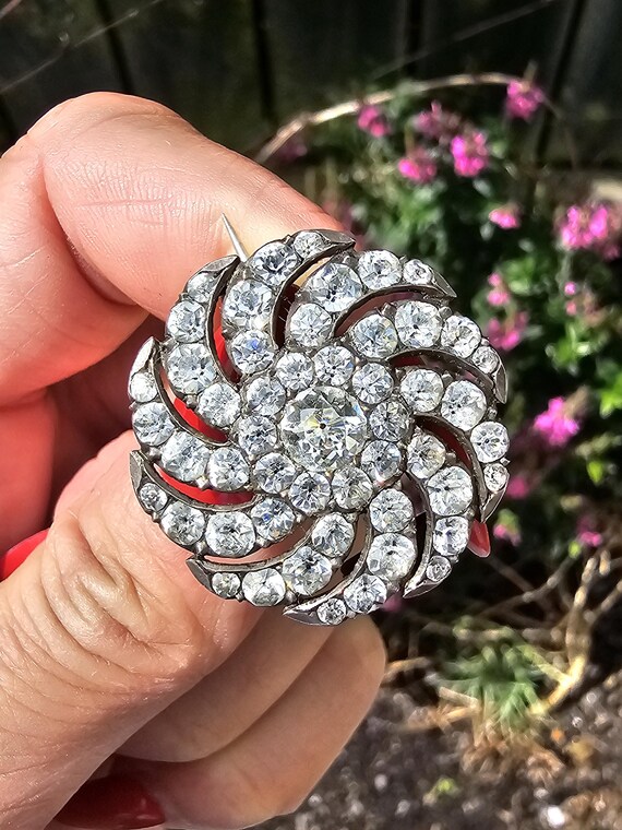 Antique Black Dot Paste Brooch: Solid Silver Cycl… - image 10