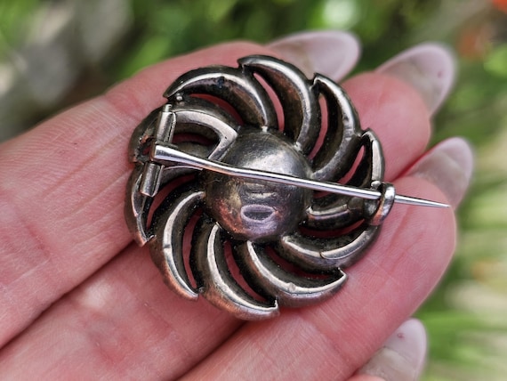 Antique Black Dot Paste Brooch: Solid Silver Cycl… - image 6