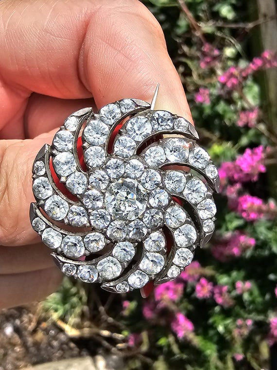 Antique Black Dot Paste Brooch: Solid Silver Cycl… - image 4