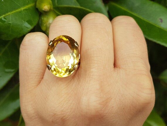 Vintage 1970's 9ct Yellow Gold Huge Citrine Ring s