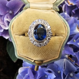 Vintage 18ct Gold Sapphire Diamond Engagement Ring - UK 1995