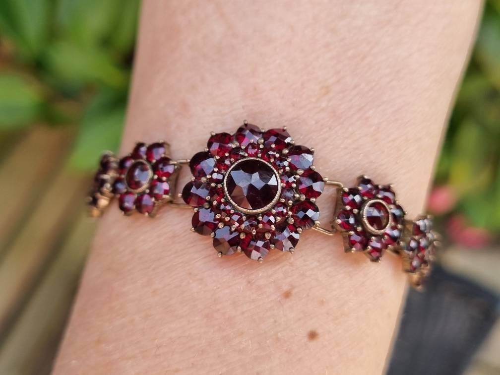 Buy Exquisite Antique Victorian Bohemian Garnet Bangle Silver Bracelet  Online in India - Etsy