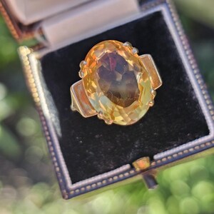 Vintage 9ct Gold Citrine Ring - UK Hallmarks - Size US 7.25 Big Yellow Gemstone image 20