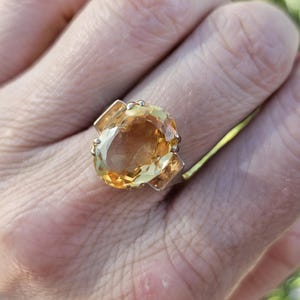 Vintage 9ct Gold Citrine Ring - UK Hallmarks - Size US 7.25 Big Yellow Gemstone image 15