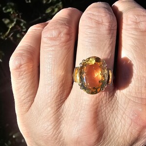 Vintage 9ct Gold Citrine Ring - UK Hallmarks - Size US 7.25 Big Yellow Gemstone image 10