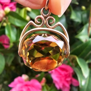 Antique 9ct Gold Citrine Swivel Fob Edwardian Citrine Fob Pendant 9k