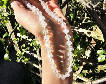 Vintage Rock Crystal Bead Necklace: Sterling Silver Clasp, 18in
