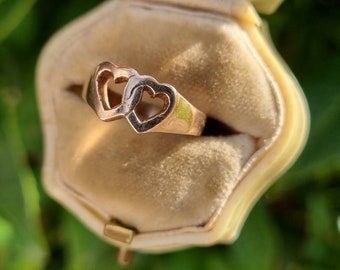 Vintage 9ct Yellow Gold Intertwined Hearts Ring Size K 1/2 or US Size 5.5 Love Heart Ring Two Hearts as One