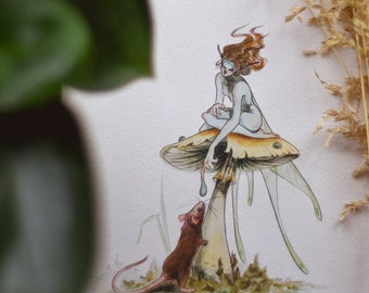 Toadstool Fairy - Giclée Art Print - Hot Press Paper - Fantasy Art - Turtle - Signed Limited Edition Art Print