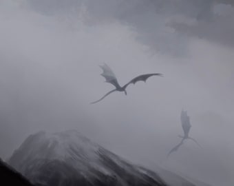Dragon Flight - Giclée Art Print - Hot Press Paper - Fantasy Art - Signed Limited Edition Art Print  - Dark Academia Art - Dragons