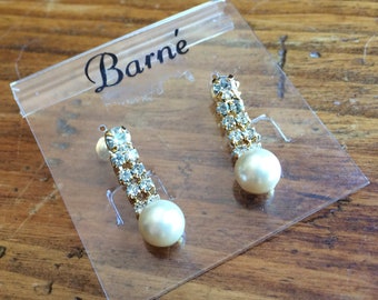 Faux Pearl & Rhinestone Earrings by Barné, Vintage/New, Pierced Ears