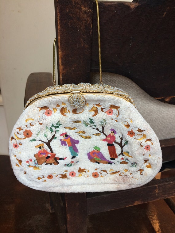 Vintage Beaded Embroidered Tambour Purse Embroidery Hand